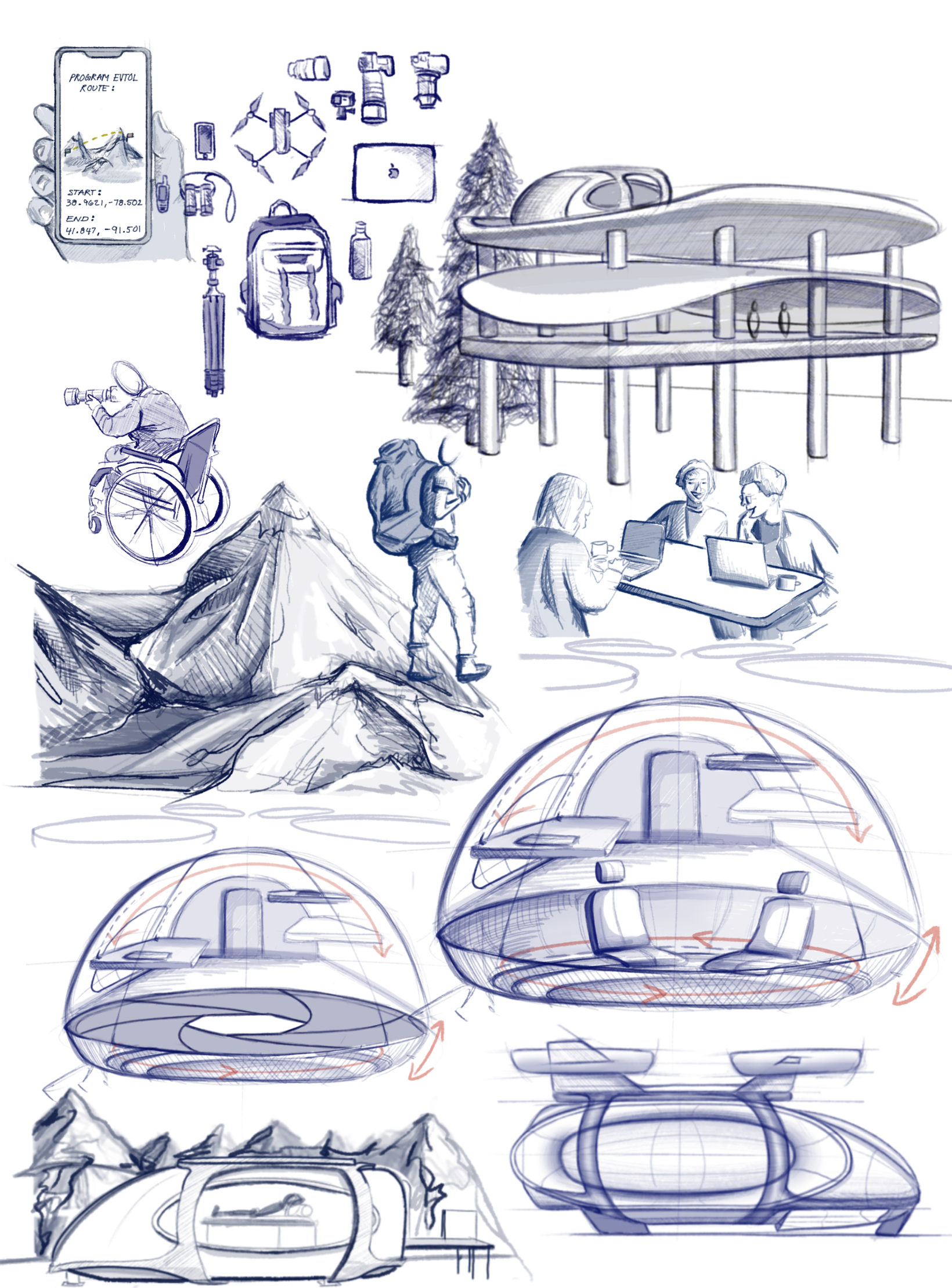 Sketches and story development for the Eblen-Kamper